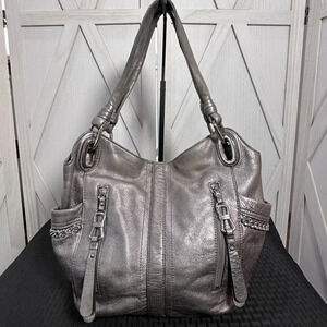B Makowsky Metallic Pewter Alice Shopper